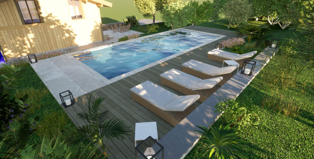 création d'une piscine et terrasse, architecte à Talloires pour aménagement extérieurs
