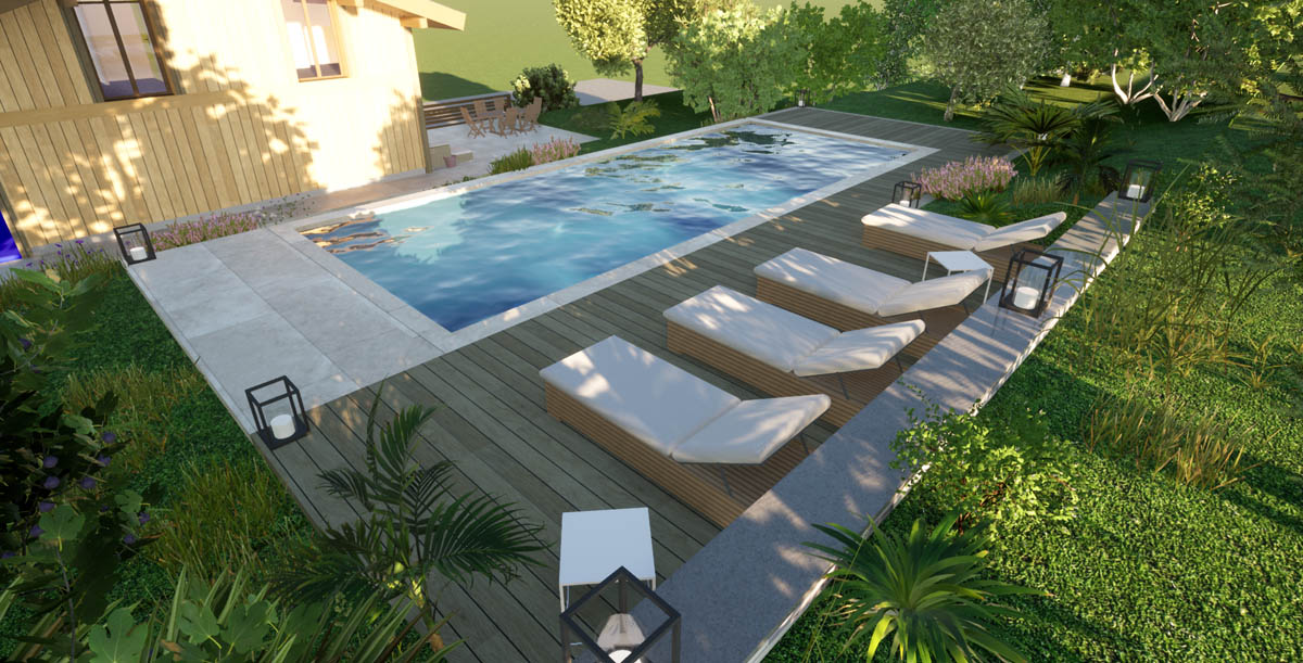 création d'une piscine et terrasse, architecte à Talloires pour aménagement extérieurs