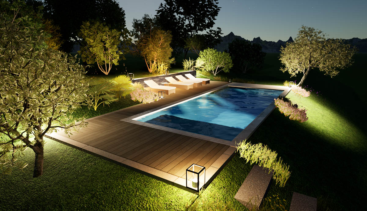 Cezembre architecture, architecte à Sevrier, dessin d'une piscine et terrasse à Talloires