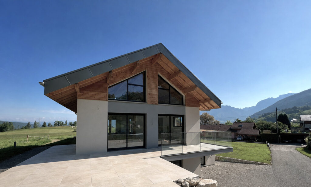 villa moderne ambiance chalet, construction neuve à saint Eustache, haute Savoie, par cezembre architecture